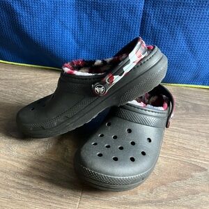 CROCS Kids Black Slippers with Red Accents